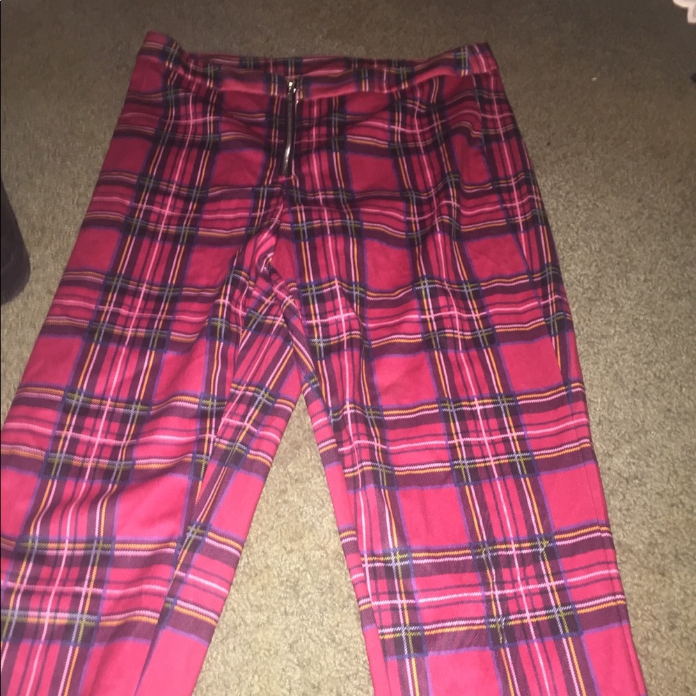 O-ring plaid zip up pants